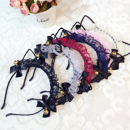 Cute Lace Cat Ears Bowknot Bell Headband