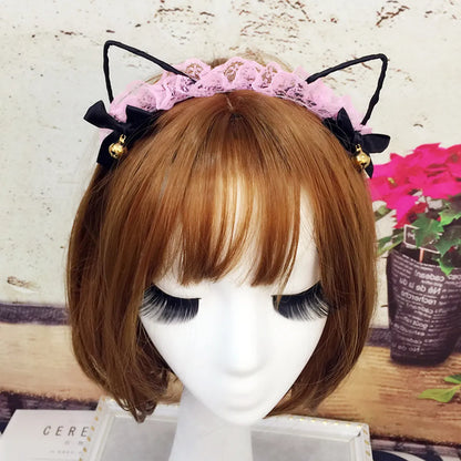 Cute Lace Cat Ears Bowknot Bell Headband