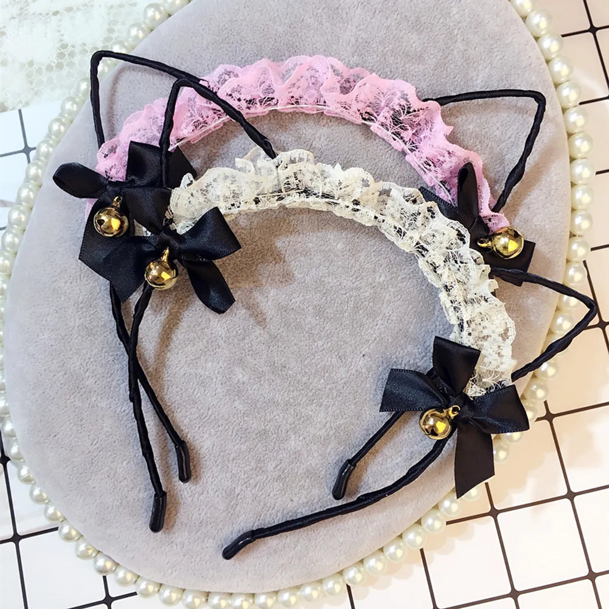 Cute Lace Cat Ears Bowknot Bell Headband