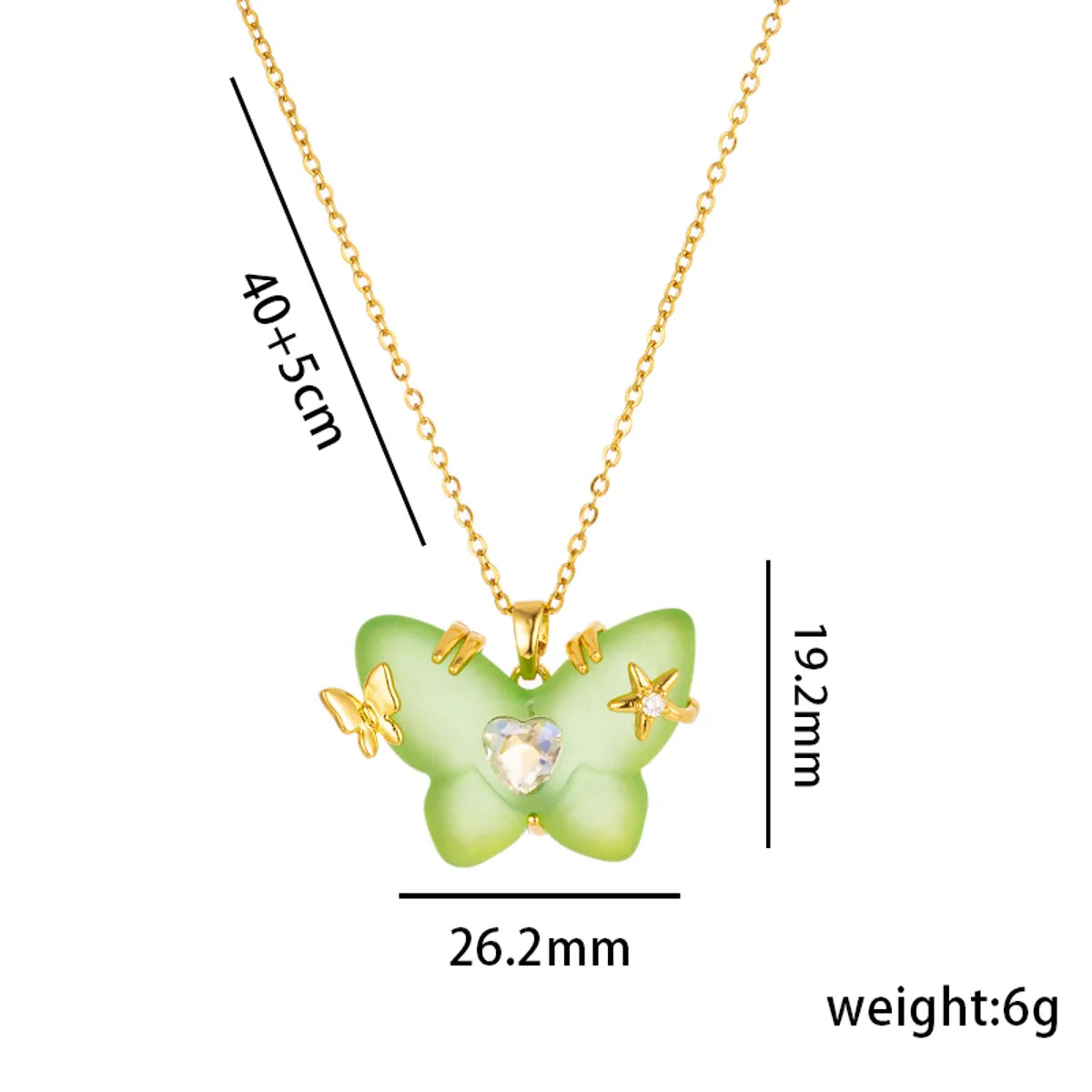 Cute Lady Butterfly Stainless Steel Plating Inlay Resin 18k Gold Plated Pendant Necklace