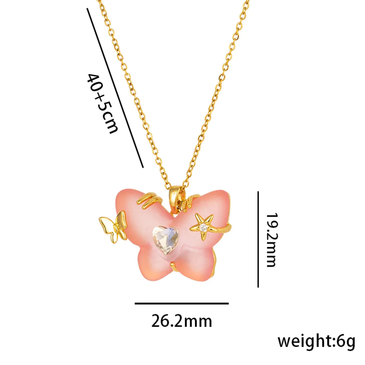 Cute Lady Butterfly Stainless Steel Plating Inlay Resin 18k Gold Plated Pendant Necklace