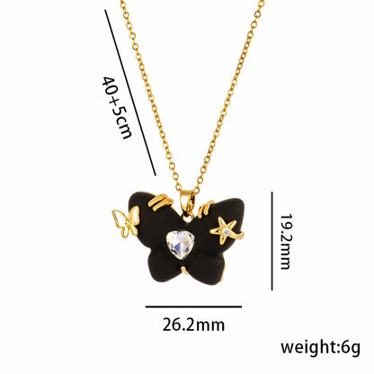 Cute Lady Butterfly Stainless Steel Plating Inlay Resin 18k Gold Plated Pendant Necklace