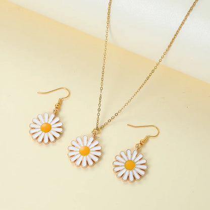 Cute Lady Chrysanthemum Alloy Resin Women'S Earrings Necklace