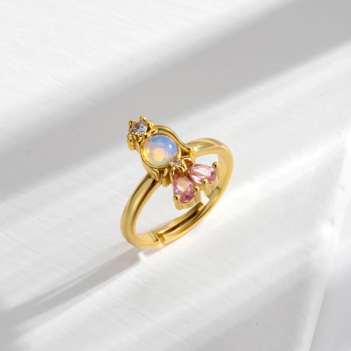 Cute Lady Mermaid Copper 18k Gold Plated Zircon Open Rings In Bulk