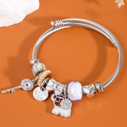 Cute Lady Sweet Elephant Key Alloy Inlay Rhinestones Women'S Bangle