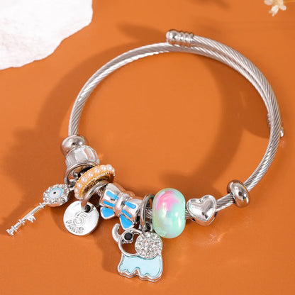 Cute Lady Sweet Elephant Key Alloy Inlay Rhinestones Women'S Bangle