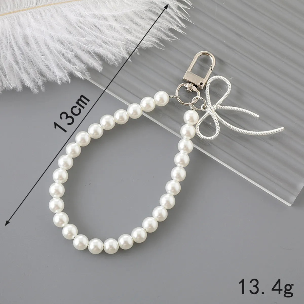 Cute Lady Sweet Flower Bow Knot Beaded Imitation Pearl Glass Beaded Bag Pendant Mobile Phone Chain Keychain