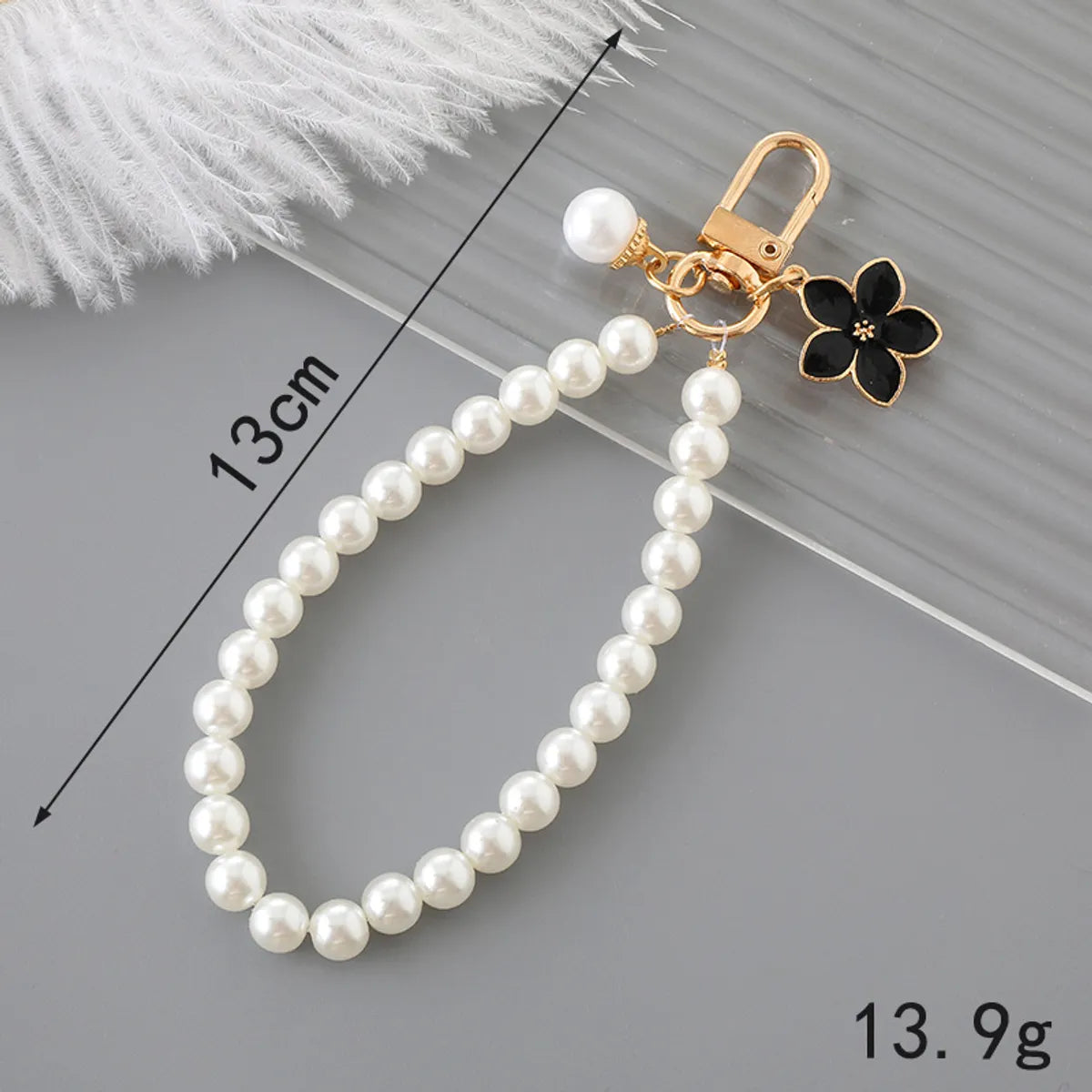 Cute Lady Sweet Flower Bow Knot Beaded Imitation Pearl Glass Beaded Bag Pendant Mobile Phone Chain Keychain