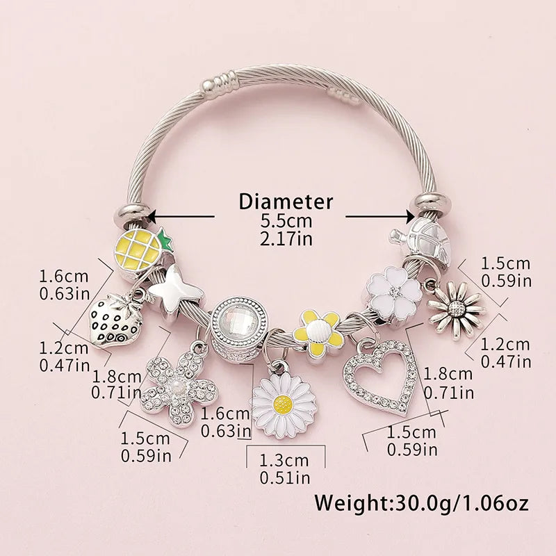 Cute Lady Sweet Heart Shape Strawberry Daisy Rhinestones Alloy Copper Wholesale Bangle