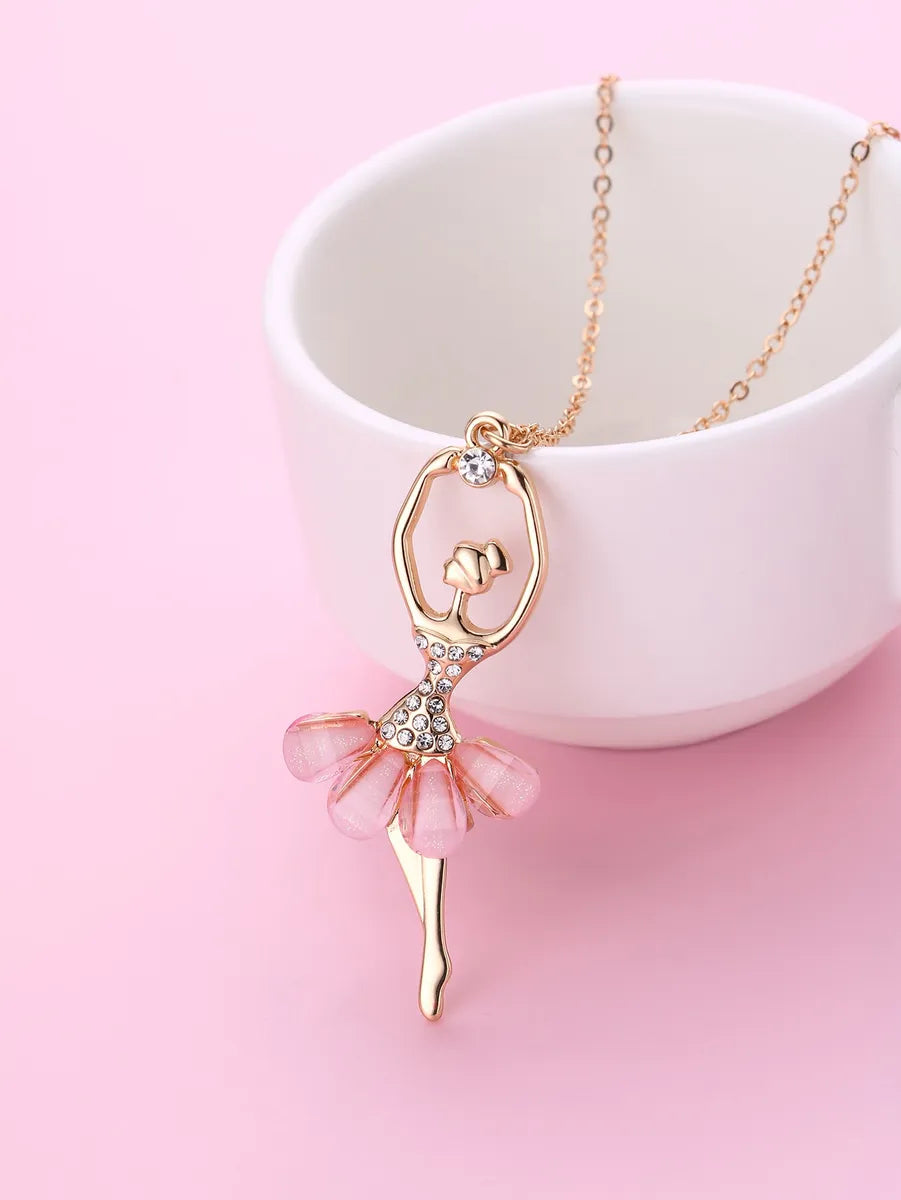 Cute Lady Sweet Human Resin Zinc Alloy Inlay Rhinestones Girl'S Pendant Necklace