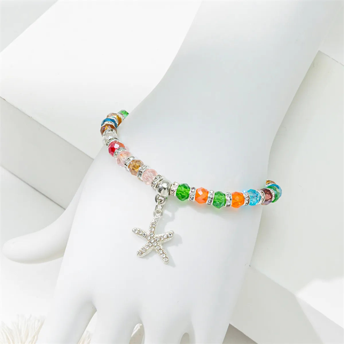 Cute Lady Sweet Round Starfish Artificial Crystal Glass Inlay Rhinestones Women'S Bracelets