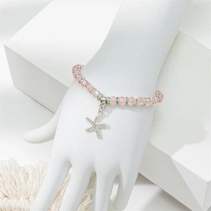 Cute Lady Sweet Round Starfish Artificial Crystal Glass Inlay Rhinestones Women'S Bracelets