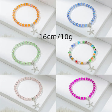 Cute Lady Sweet Round Starfish Artificial Crystal Glass Inlay Rhinestones Women'S Bracelets