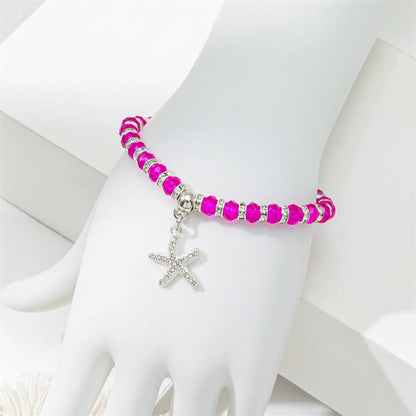 Cute Lady Sweet Round Starfish Artificial Crystal Glass Inlay Rhinestones Women'S Bracelets