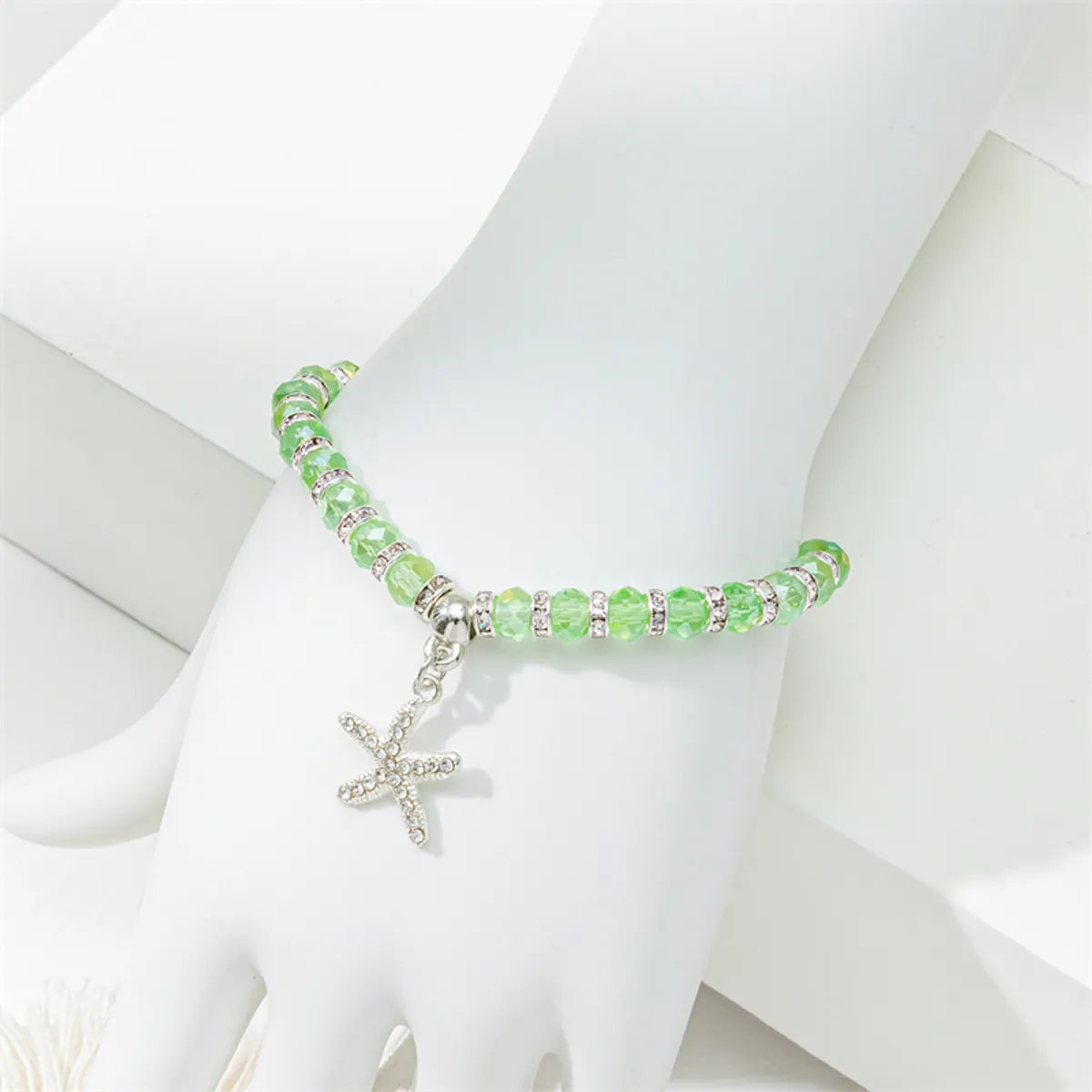 Cute Lady Sweet Round Starfish Artificial Crystal Glass Inlay Rhinestones Women'S Bracelets