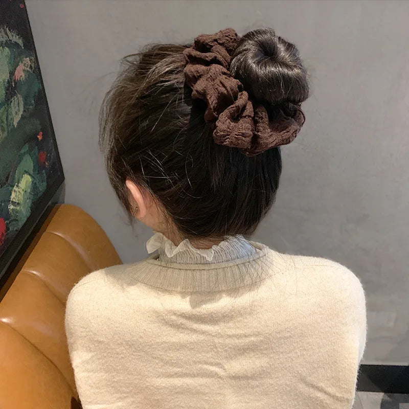 Cute Large Hair Scrunchies Hair Accessories Coffee Color Milky White Headdress