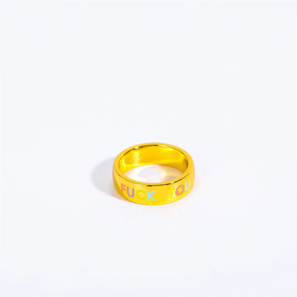 Cute Letter Flower Titanium Steel Enamel Rings