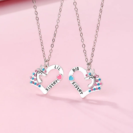 Cute Letter Heart Shape Alloy Inlay Rhinestones Kid'S Pendant Necklace