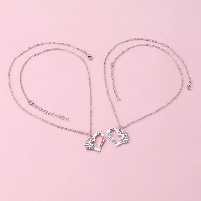 Cute Letter Heart Shape Alloy Inlay Rhinestones Kid'S Pendant Necklace