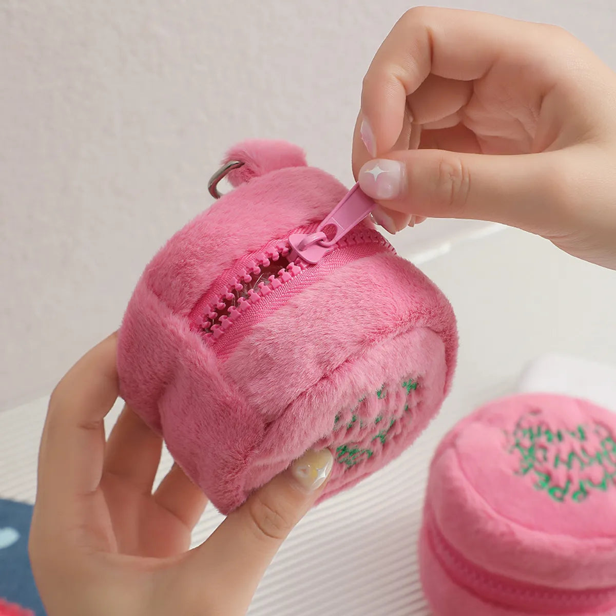 Cute Letter Plush Round Makeup Bags