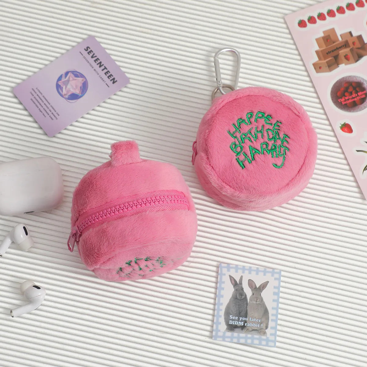 Cute Letter Plush Round Makeup Bags