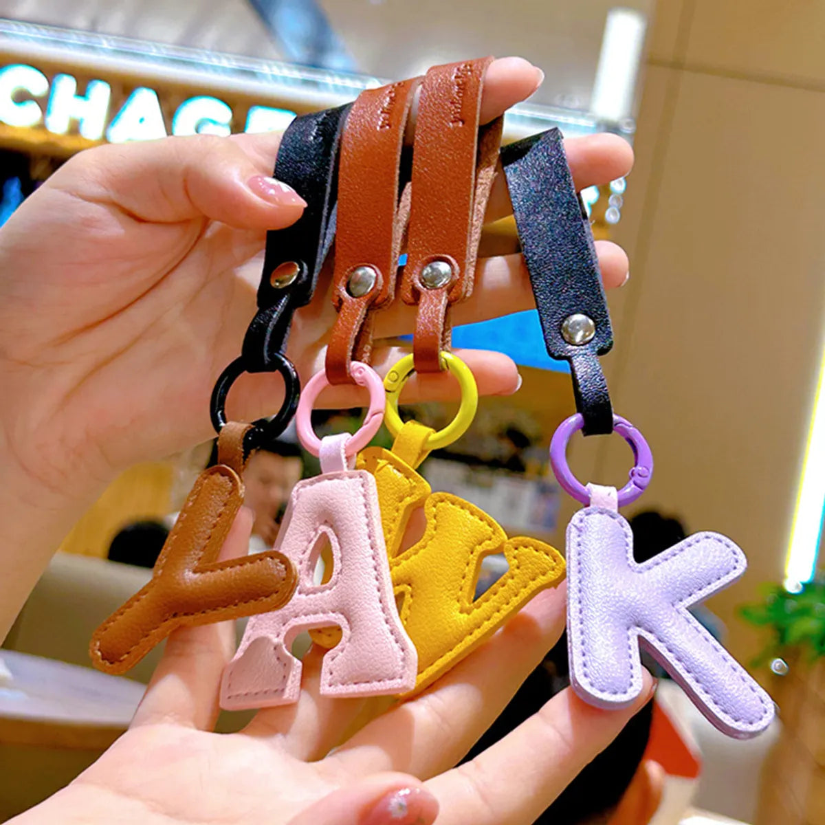 Cute Letter Pu Leather Women'S Keychain