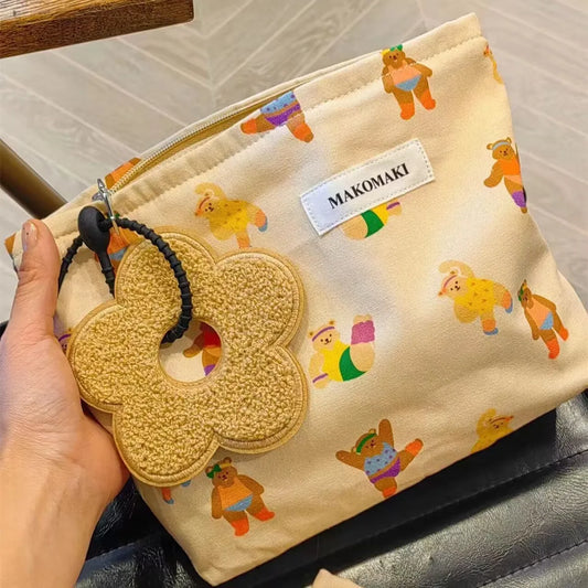 Cute Little Bear Canvas Square Makeup Bags