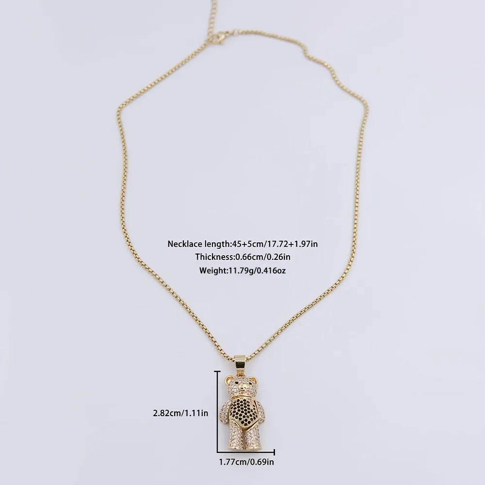 Cute Little Bear Copper 18k Gold Plated Zircon Pendant Necklace In Bulk