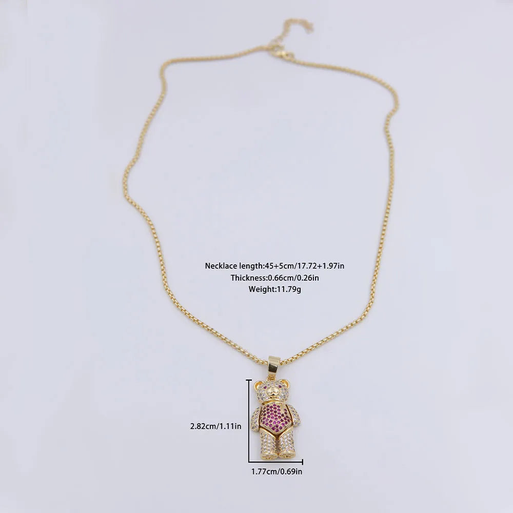 Cute Little Bear Copper 18k Gold Plated Zircon Pendant Necklace In Bulk