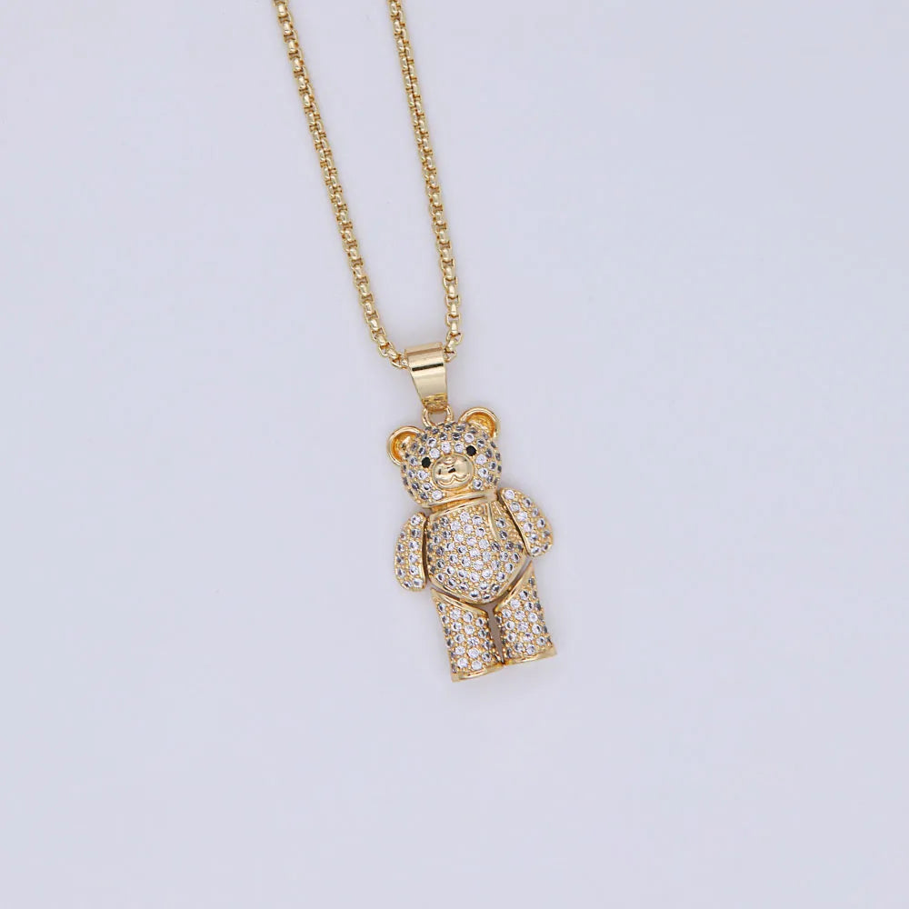 Cute Little Bear Copper 18k Gold Plated Zircon Pendant Necklace In Bulk