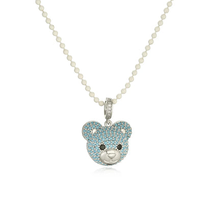 Cute Little Bear Copper Inlay Zircon Pendant Necklace