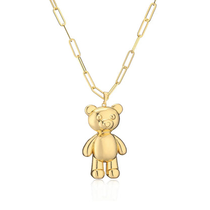 Cute Little Bear Copper Plating Hollow Out 18k Gold Plated Pendant Necklace