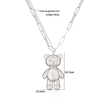 Cute Little Bear Copper Plating Hollow Out 18k Gold Plated Pendant Necklace