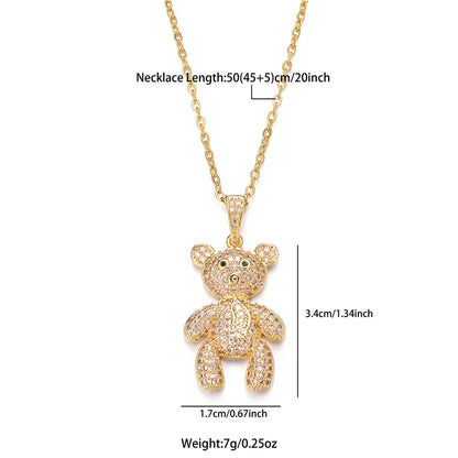 Stainless Steel Copper Cute Plating Inlay Little Bear Zircon Pendant Necklace