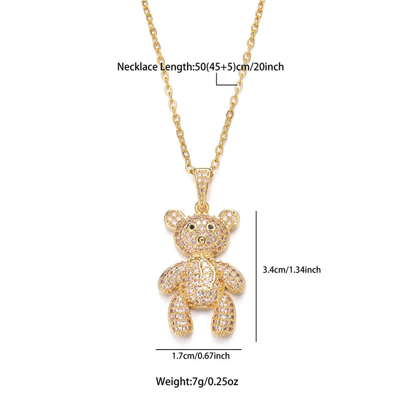 Stainless Steel Copper Cute Plating Inlay Little Bear Zircon Pendant Necklace