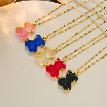 Cute Little Bear Star Titanium Steel Copper Plating Inlay Resin Zircon Gold Plated Pendant Necklace