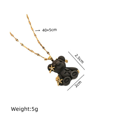 Cute Little Bear Star Titanium Steel Copper Plating Inlay Resin Zircon Gold Plated Pendant Necklace