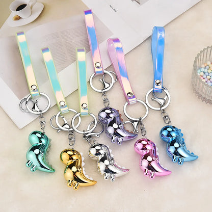 Cute Little Dinosaur Doll Acrylic Key Pendant Leather Cord Keychain