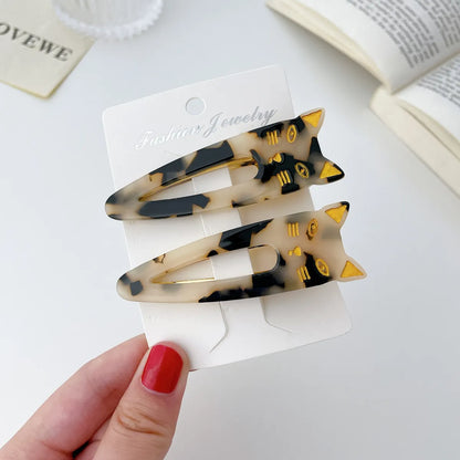 Cute Marble Cat Acetic Acid Sheets Handmade Hair Clip 1 Pair