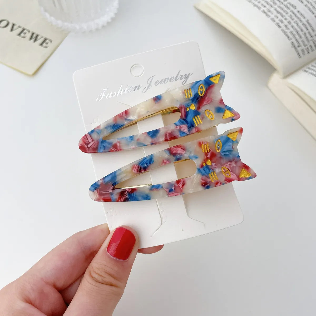 Cute Marble Cat Acetic Acid Sheets Handmade Hair Clip 1 Pair