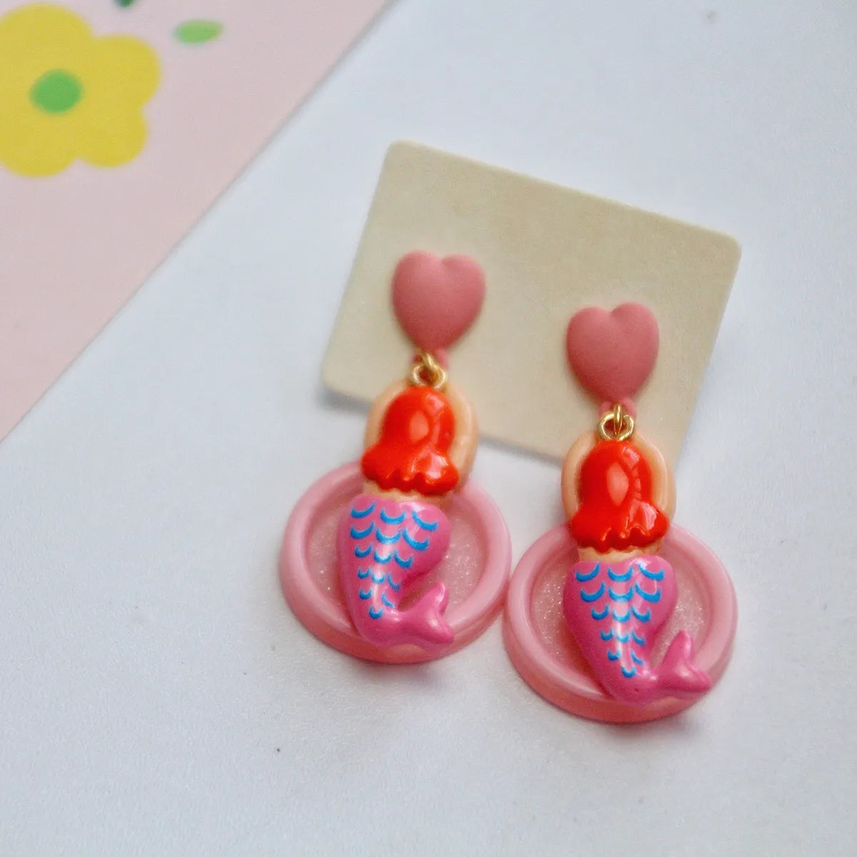 Cute Mermaid Resin Three-dimensional Women's Drop Earrings