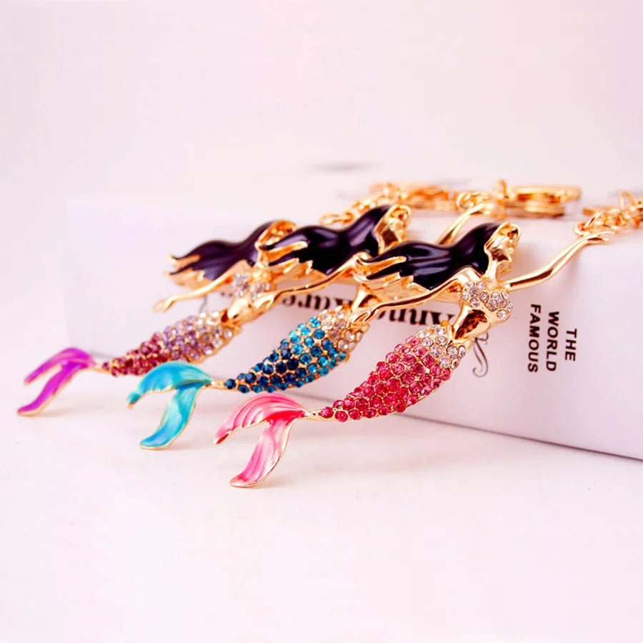 Cute Mermaid Zinc Alloy Plating Inlay Rhinestones Unisex Bag Pendant Keychain