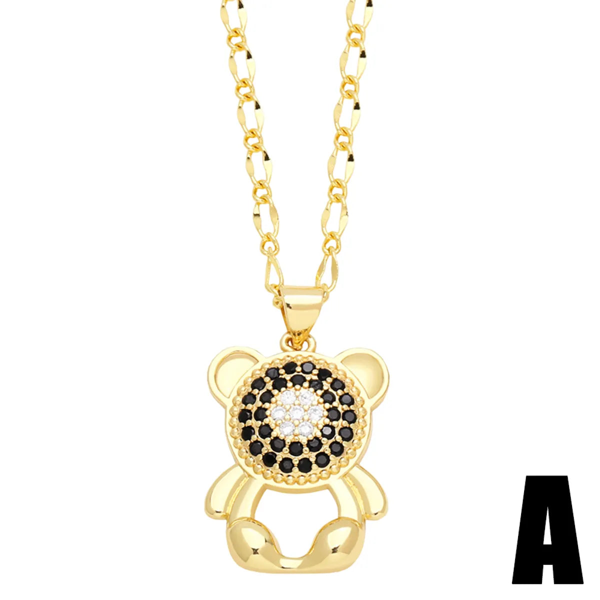 Cute Modern Style Little Bear Panda Stainless Steel Copper Plating Inlay Zircon 18k Gold Plated Pendant Necklace