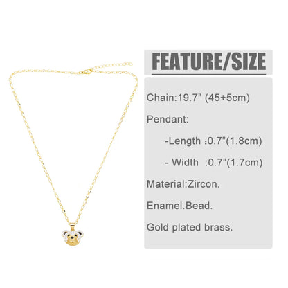 Cute Modern Style Simple Style Little Bear Copper Plating Hollow Out Inlay Pearl Zircon 18k Gold Plated Pendant Necklace