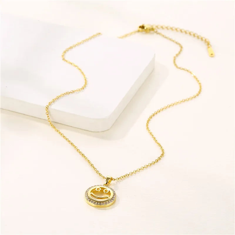 Stainless Steel 18K Gold Plated Cute Modern Style Plating Inlay Smile Face Zircon Pendant Necklace