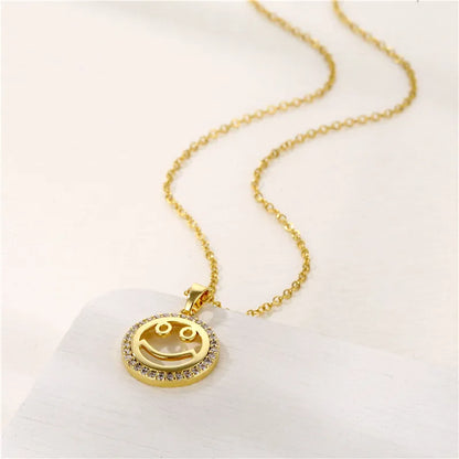 Stainless Steel 18K Gold Plated Cute Modern Style Plating Inlay Smile Face Zircon Pendant Necklace