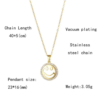 Stainless Steel 18K Gold Plated Cute Modern Style Plating Inlay Smile Face Zircon Pendant Necklace