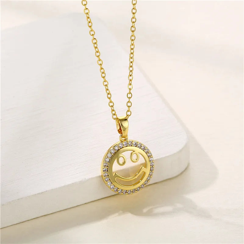 Stainless Steel 18K Gold Plated Cute Modern Style Plating Inlay Smile Face Zircon Pendant Necklace