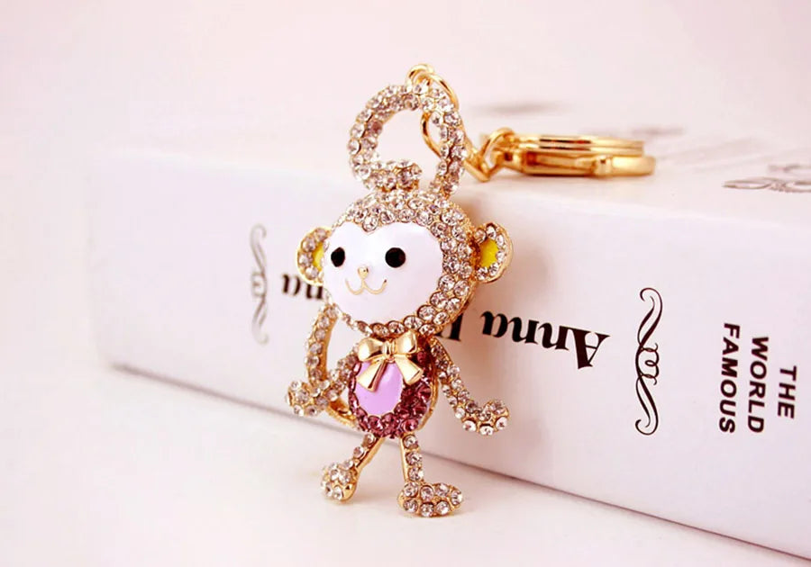 Cute Monkey Zinc Alloy Plating Inlay Rhinestones Women'S Bag Pendant Keychain