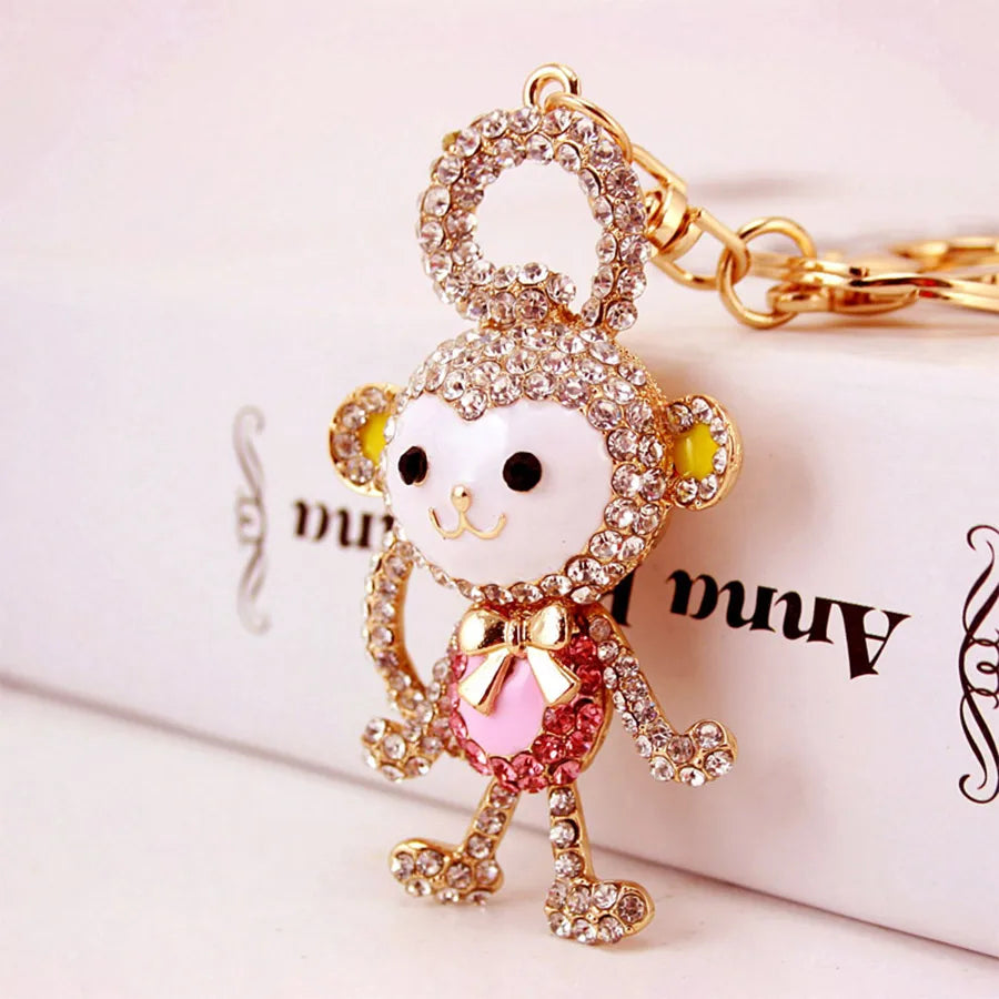 Cute Monkey Zinc Alloy Plating Inlay Rhinestones Women'S Bag Pendant Keychain